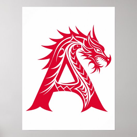 Dragon Styled Letter A, Dragon Alphabet, Monogram ポスター (正面)