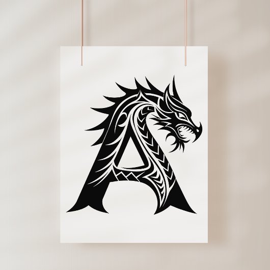 Dragon Styled Letter A, Dragon Alphabet, Monogram ポスター
