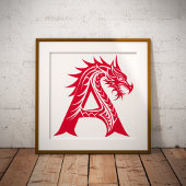 Dragon Styled Letter A, Dragon Alphabet, Monogram ポスター