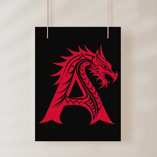 Dragon Styled Letter A, Dragon Alphabet, Monogram ポスター