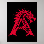 Dragon Styled Letter A, Dragon Alphabet, Monogram ポスター (正面)
