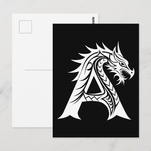 Dragon Styled Letter A, Dragon Alphabet, Monogram ポストカード (正面/裏面)