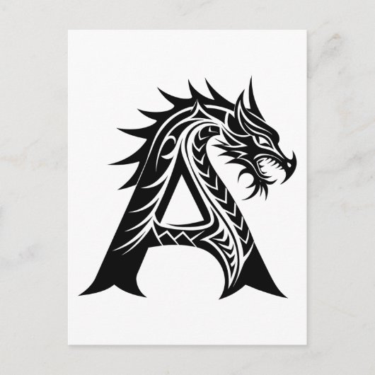 Dragon Styled Letter A, Dragon Alphabet, Monogram ポストカード (正面)