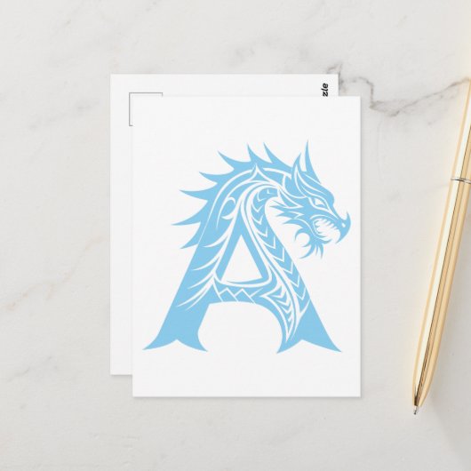 Dragon Styled Letter A, Dragon Alphabet, Monogram ポストカード (正面/裏面インサイチュ)