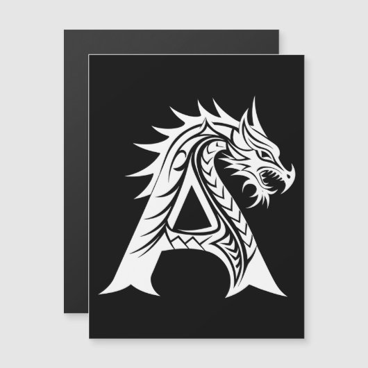Dragon Styled Letter A, Dragon Alphabet, Monogram マグネット招待状 (正面/裏面)