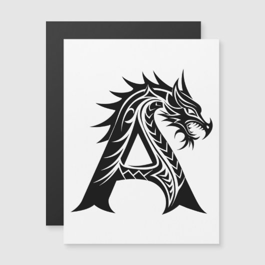 Dragon Styled Letter A, Dragon Alphabet, Monogram マグネット招待状 (正面/裏面)