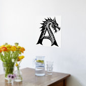Dragon Styled Letter A, Dragon Alphabet, Monogram 箔ポスター (レイダウン (キッチン))