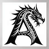 Dragon Styled Letter A, Dragon Alphabet, Monogram 箔ポスター (正面)