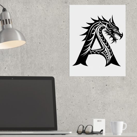 Dragon Styled Letter A, Dragon Alphabet, Monogram 箔ポスター (インサイチュ (デスク))