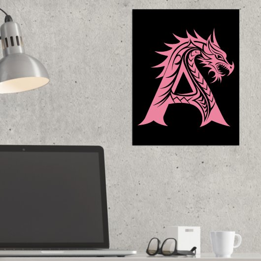 Dragon Styled Letter A, Dragon Alphabet, Monogram 箔ポスター (インサイチュ (デスク))