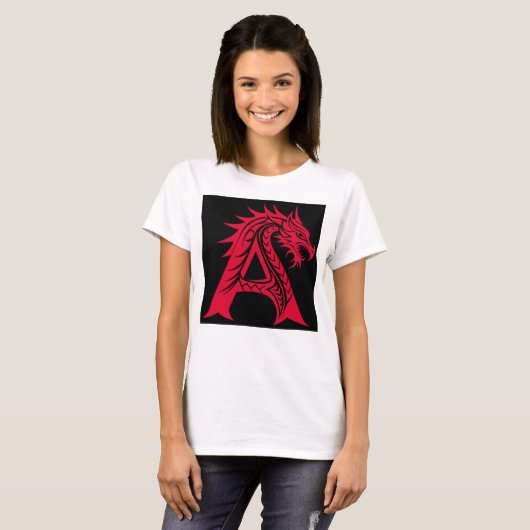 Dragon Styled Letter A, Dragon Alphabet, Monogram Tシャツ (正面フル)