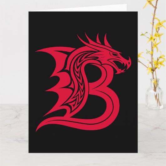 Dragon Styled Letter B, Dragon Alphabet, Monogram カード (黄色い花)