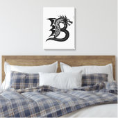 Dragon Styled Letter B, Dragon Alphabet, Monogram キャンバスプリント (インサイチュ (寝室))