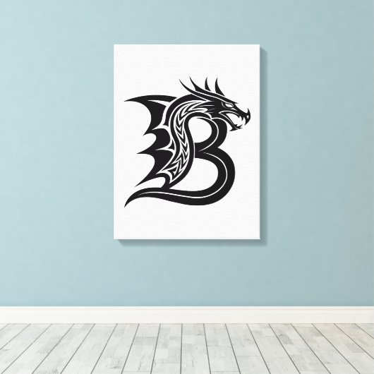 Dragon Styled Letter B, Dragon Alphabet, Monogram キャンバスプリント (インサイチュ (ウッドフロア))