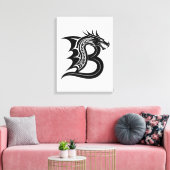 Dragon Styled Letter B, Dragon Alphabet, Monogram キャンバスプリント (インサイチュ (リビング))