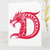 Dragon Styled Letter D, Dragon Alphabet, Monogram カード (黄色い花)