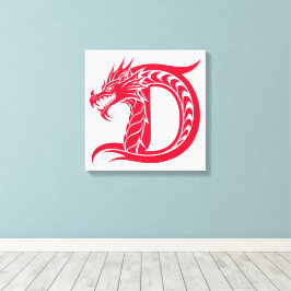 Dragon Styled Letter D, Dragon Alphabet, Monogram キャンバスプリント