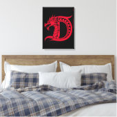 Dragon Styled Letter D, Dragon Alphabet, Monogram キャンバスプリント (インサイチュ (寝室))