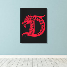 Dragon Styled Letter D, Dragon Alphabet, Monogram キャンバスプリント