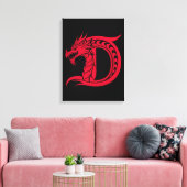 Dragon Styled Letter D, Dragon Alphabet, Monogram キャンバスプリント (インサイチュ (リビング))