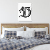 Dragon Styled Letter D, Dragon Alphabet, Monogram キャンバスプリント (インサイチュ (寝室))