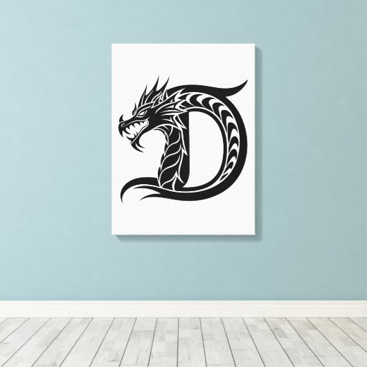 Dragon Styled Letter D, Dragon Alphabet, Monogram キャンバスプリント (インサイチュ (ウッドフロア))