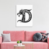 Dragon Styled Letter D, Dragon Alphabet, Monogram キャンバスプリント (インサイチュ (リビング))