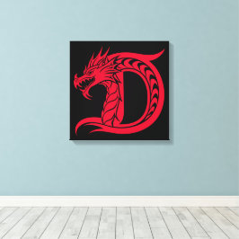 Dragon Styled Letter D, Dragon Alphabet, Monogram キャンバスプリント