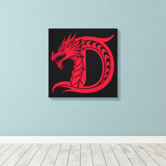 Dragon Styled Letter D, Dragon Alphabet, Monogram キャンバスプリント (インサイチュ (ウッドフロア))