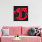 Dragon Styled Letter D, Dragon Alphabet, Monogram キャンバスプリント (インサイチュ (リビング))