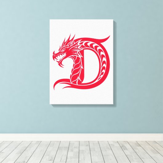 Dragon Styled Letter D, Dragon Alphabet, Monogram キャンバスプリント (インサイチュ (ウッドフロア))