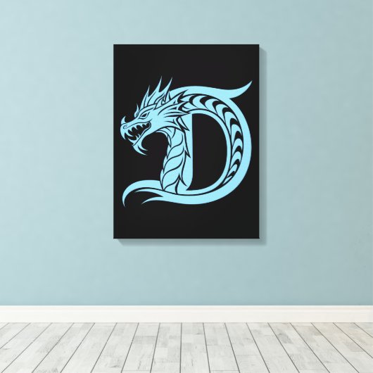 Dragon Styled Letter D, Dragon Alphabet, Monogram キャンバスプリント (インサイチュ (ウッドフロア))