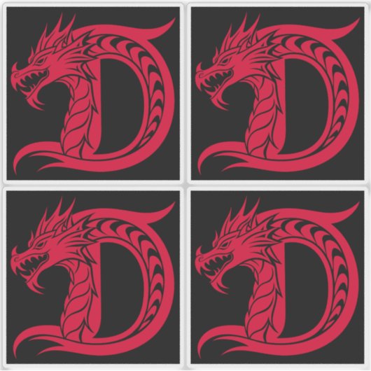 Dragon Styled Letter D, Dragon Alphabet, Monogram シール (正面)