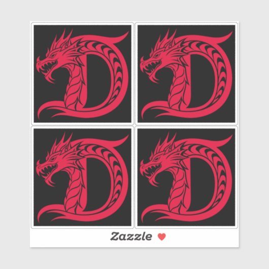 Dragon Styled Letter D, Dragon Alphabet, Monogram シール (シート)