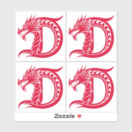 Dragon Styled Letter D, Dragon Alphabet, Monogram シール (シート)