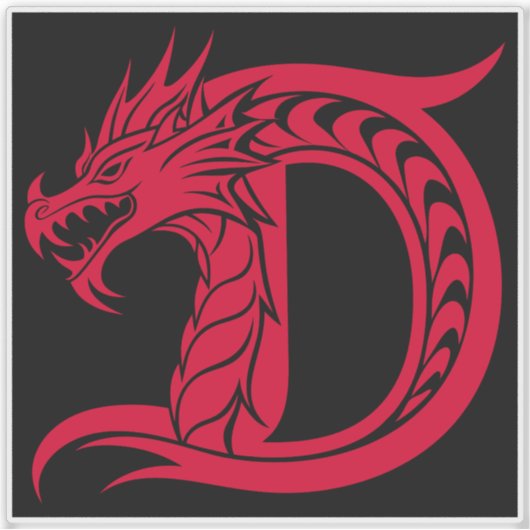 Dragon Styled Letter D, Dragon Alphabet, Monogram シール (正面)