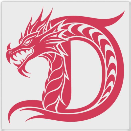 Dragon Styled Letter D, Dragon Alphabet, Monogram シール (正面)