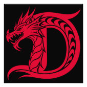 Dragon Styled Letter D, Dragon Alphabet, Monogram フォトプリント (正面)