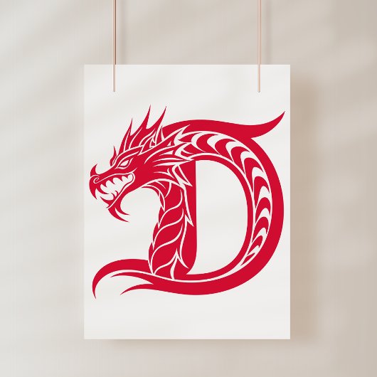Dragon Styled Letter D, Dragon Alphabet, Monogram フォトプリント