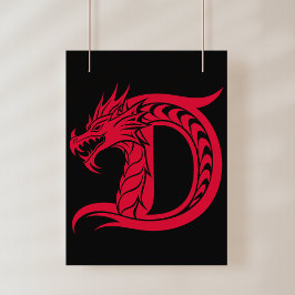 Dragon Styled Letter D, Dragon Alphabet, Monogram フォトプリント