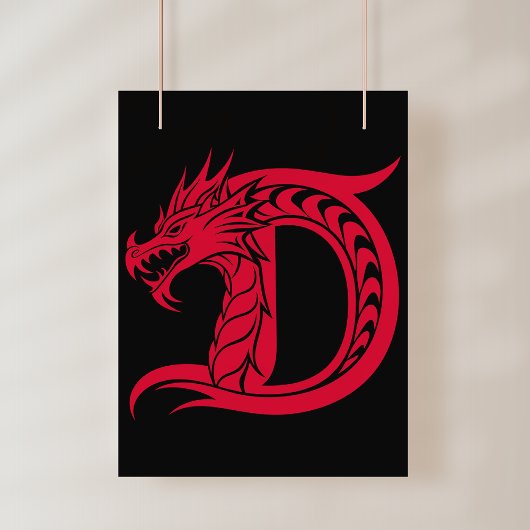 Dragon Styled Letter D, Dragon Alphabet, Monogram フォトプリント