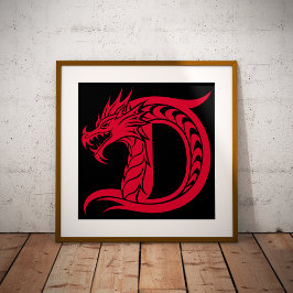 Dragon Styled Letter D, Dragon Alphabet, Monogram フォトプリント