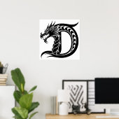 Dragon Styled Letter D, Dragon Alphabet, Monogram ポスター (ホームオフィス)