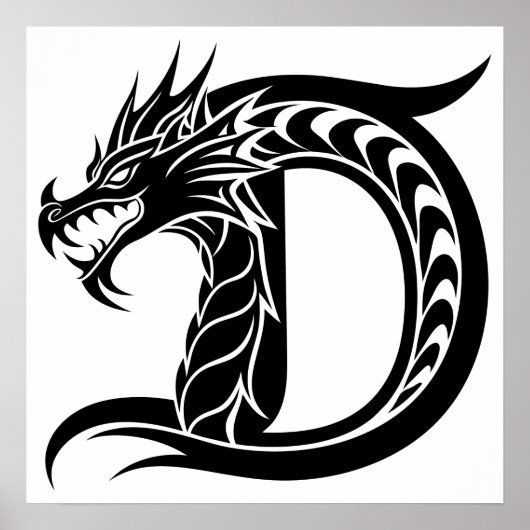 Dragon Styled Letter D, Dragon Alphabet, Monogram ポスター (正面)