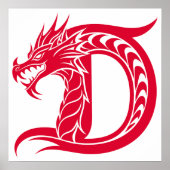 Dragon Styled Letter D, Dragon Alphabet, Monogram ポスター (正面)