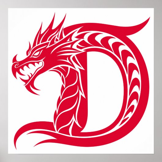 Dragon Styled Letter D, Dragon Alphabet, Monogram ポスター (正面)