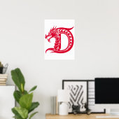 Dragon Styled Letter D, Dragon Alphabet, Monogram ポスター (ホームオフィス)
