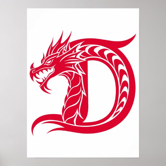 Dragon Styled Letter D, Dragon Alphabet, Monogram ポスター (正面)