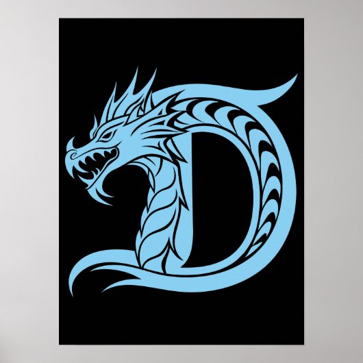 Dragon Styled Letter D, Dragon Alphabet, Monogram ポスター (正面)