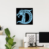 Dragon Styled Letter D, Dragon Alphabet, Monogram ポスター (ホームオフィス)